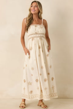 Toes In the Sand Ivory Embroidered Cotton Maxi Dress
