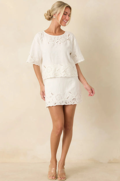 Z Supply Daya White Floral Cutwork Embroidered Top