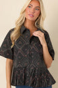 Pattern of Thought Black Floral Cotton Button Front Blouse