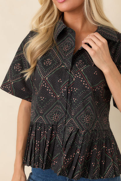 Pattern of Thought Black Floral Cotton Button Front Blouse