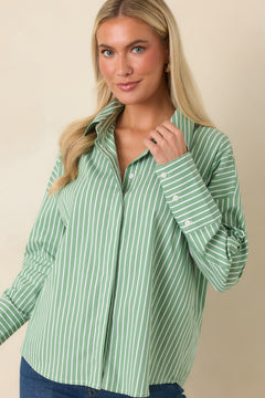 Worth Noting Mint Green Stripe Cotton Blend Button Down Shirt
