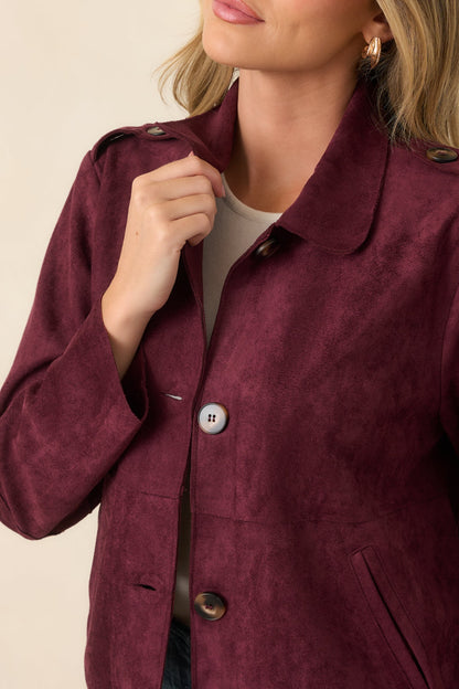 A Rich Addition Wine Faux Suede Cropped Jacket