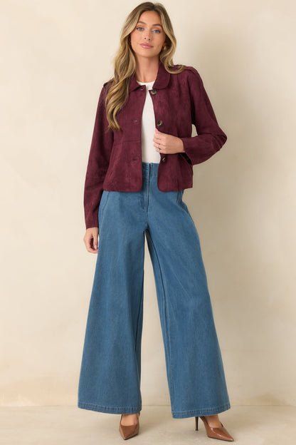 A Rich Addition Wine Faux Suede Cropped Jacket