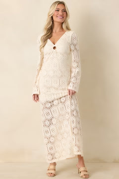 Meant for This Ivory Openwork Lace Long Sleeve Maxi Dress