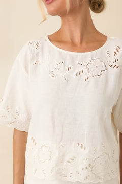 Z Supply Daya White Floral Cutwork Embroidered Top