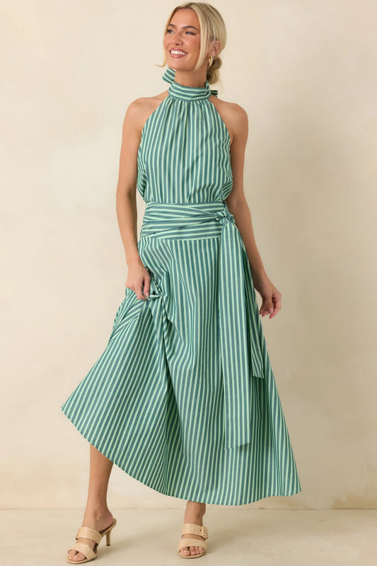 FRNCH Felice Green Stripe Cotton Sleeveless Maxi Dress