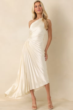 Poetic Charm Light Ivory Asymmetric One Shoulder Maxi Dress
