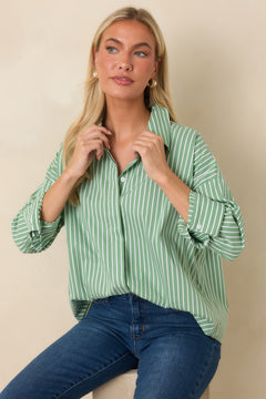 Worth Noting Mint Green Stripe Cotton Blend Button Down Shirt