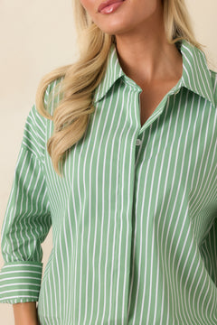 Worth Noting Mint Green Stripe Cotton Blend Button Down Shirt