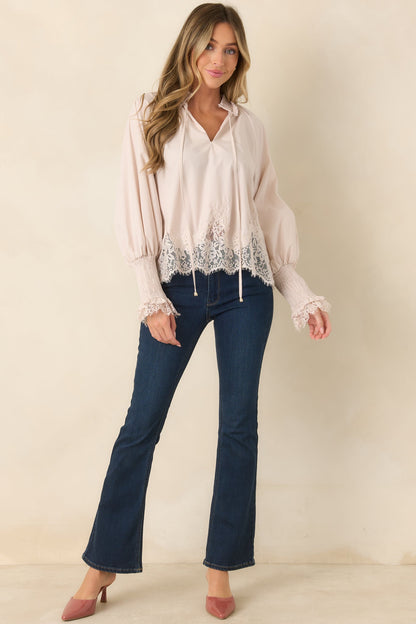 Grace in the Details Pearl Lace Trim Blouse