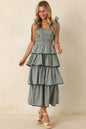 Garden Party Plans Hunter Green Gingham Tiered Midi Dress