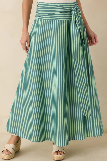 FRNCH Crescenzo Green Stripe Cotton Tie-Neck Halter Top