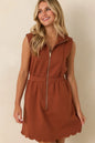 Zip Through the Day Rust Zip Front Scalloped Hem Mini Dress