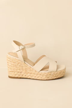 Glow With Every Step Ivory Faux Leather Espadrille Wedge Sandals