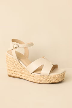 Glow With Every Step Ivory Faux Leather Espadrille Wedge Sandals