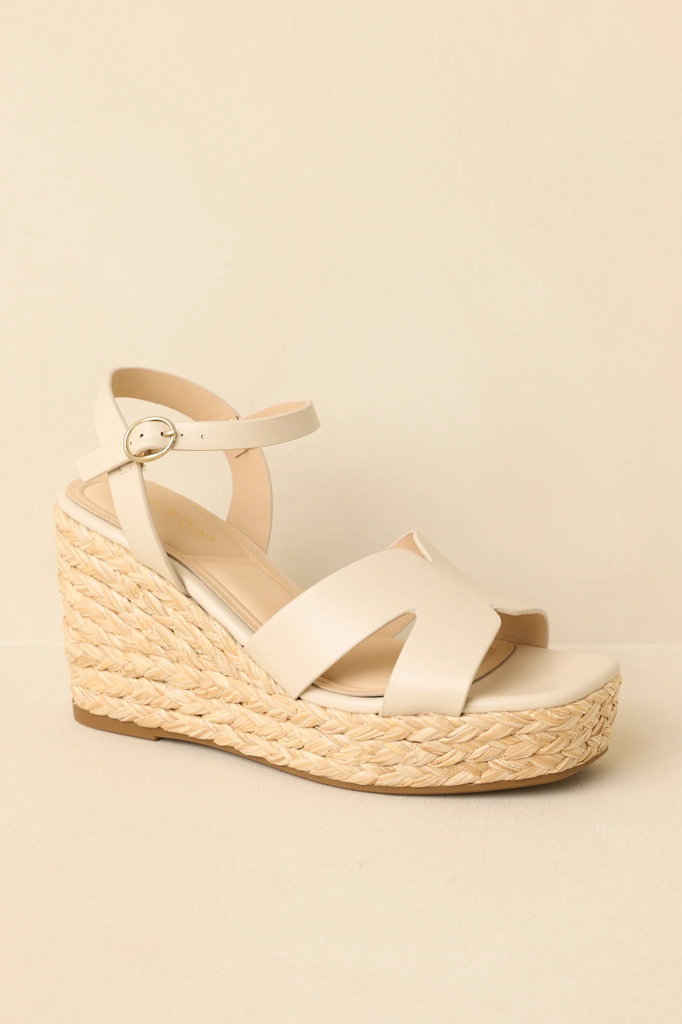 Glow With Every Step Ivory Faux Leather Espadrille Wedge Sandals