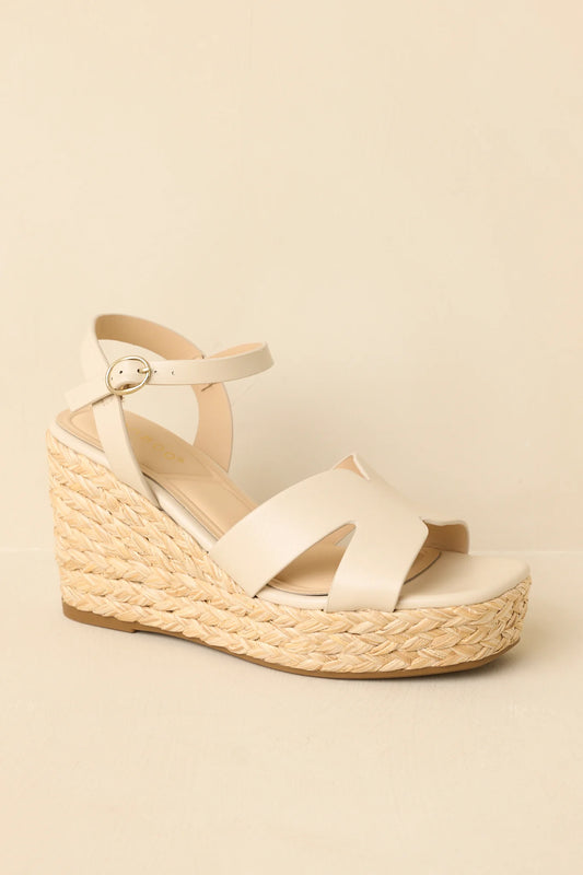 Glow With Every Step Ivory Faux Leather Espadrille Wedge Sandals