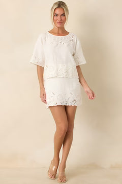 Z Supply Daya White Floral Cutwork Embroidered Top