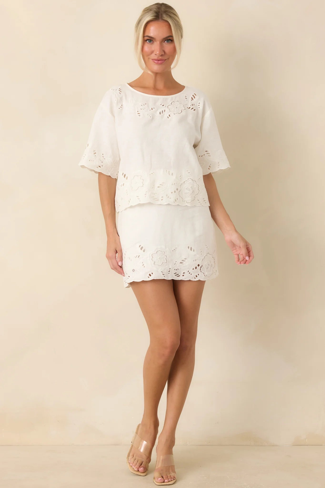 Z Supply Daya White Floral Cutwork Embroidered Top